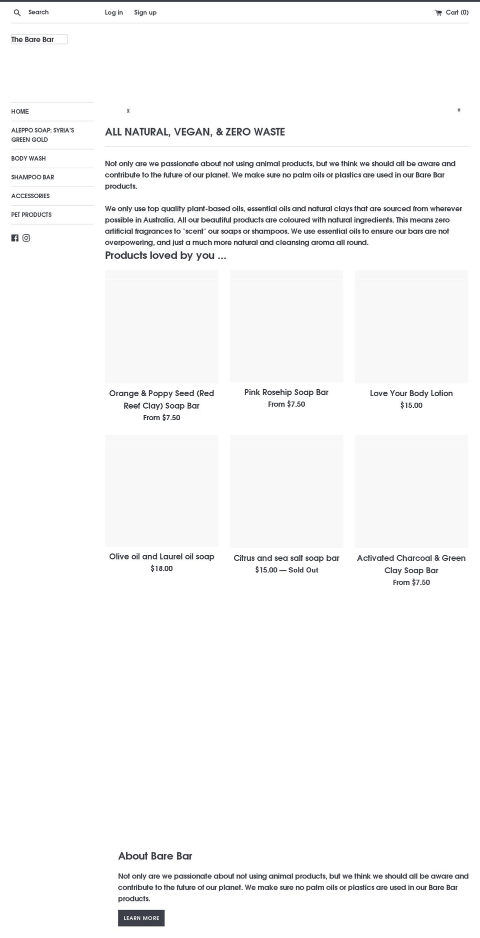 thebarebar.com.au shopify website screenshot