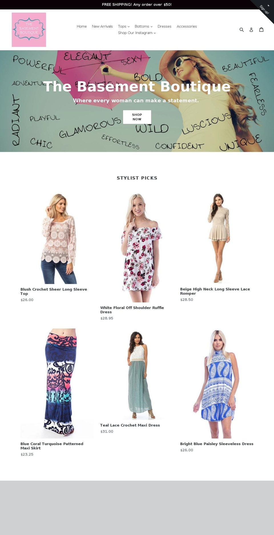 thebasementboutique.net shopify website screenshot