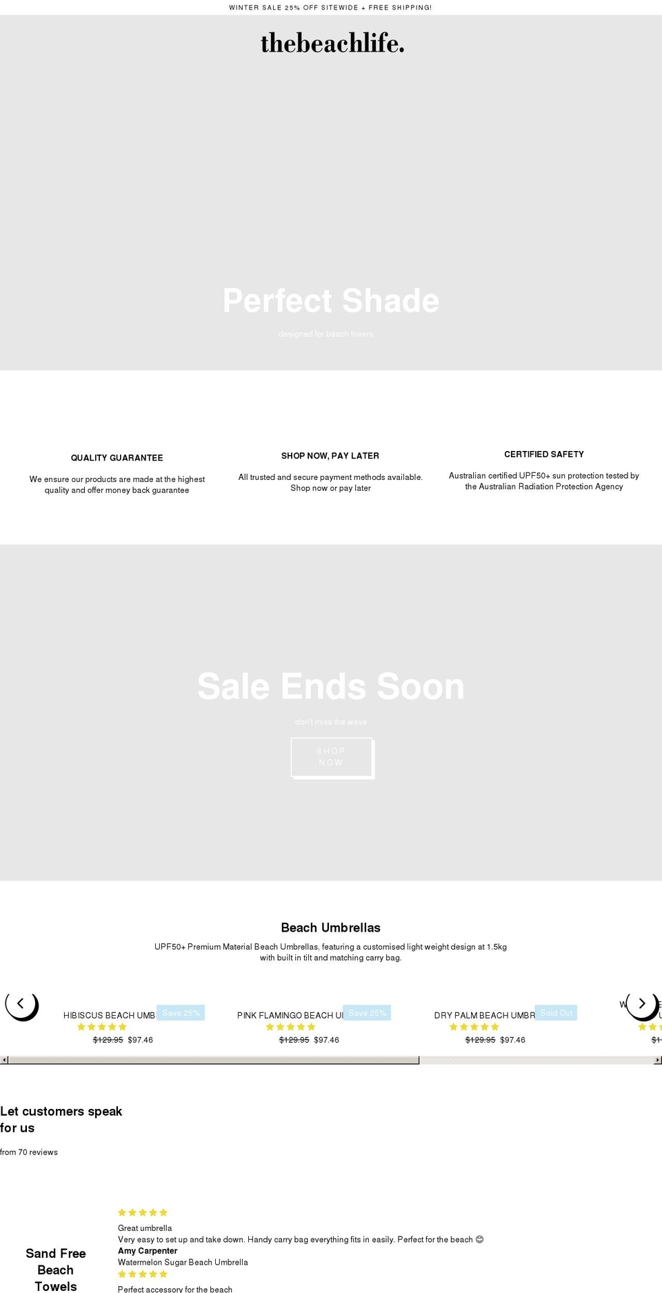 thebeachlife.com.au shopify website screenshot