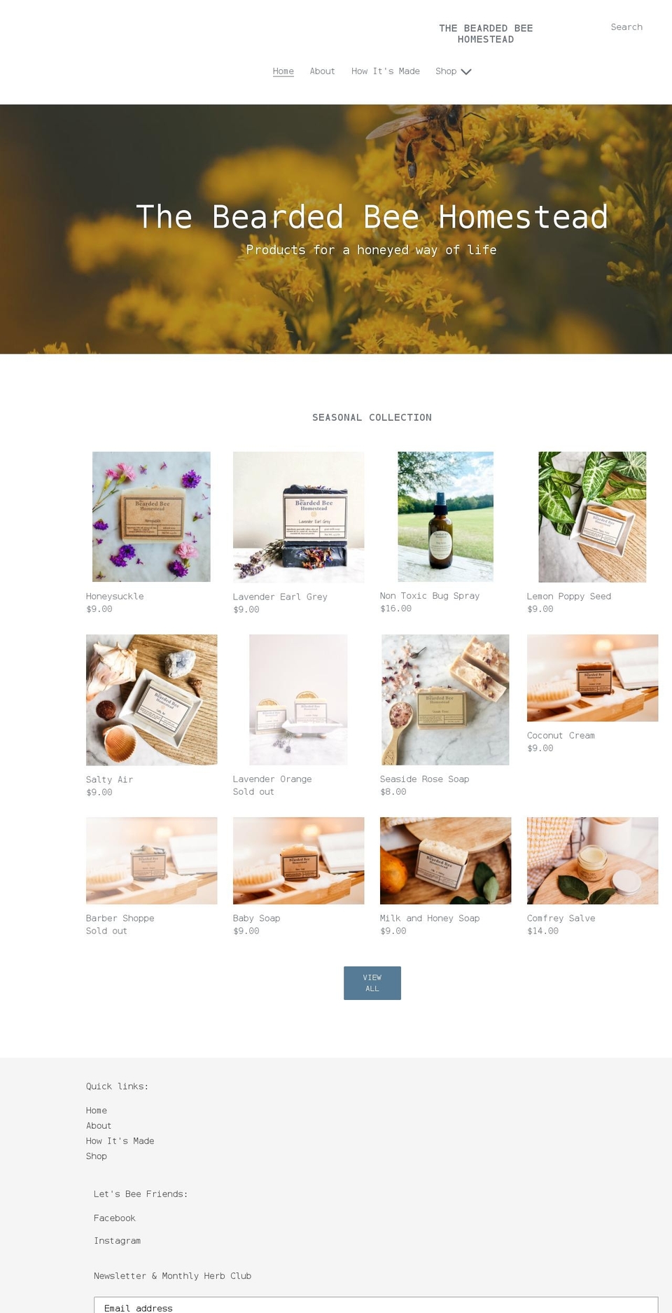 thebeardedbeehomestead.com shopify website screenshot
