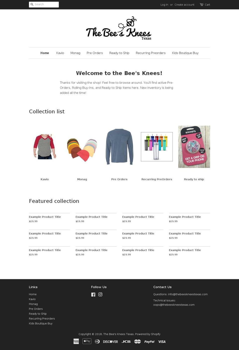 thebeeskneestexas.com — Shopify storefront screenshot