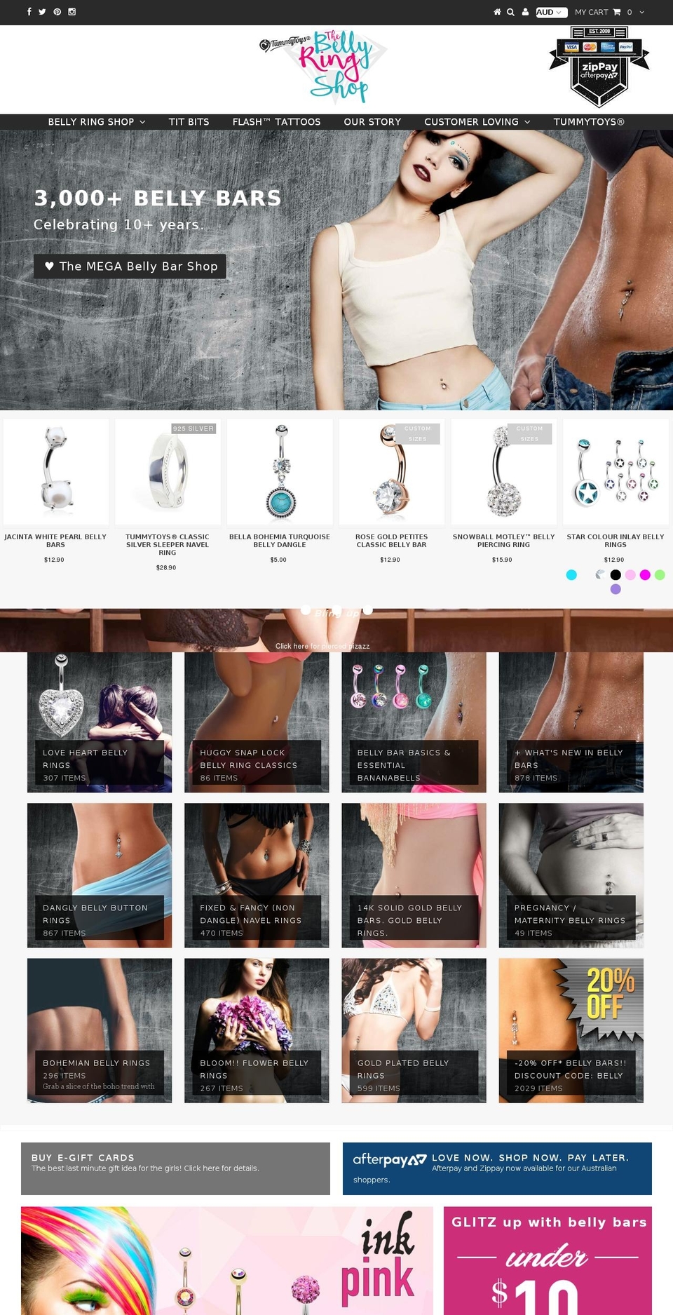 thebellyringshop.com.au shopify website screenshot