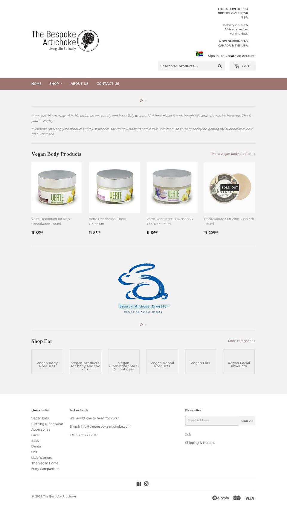thebespokeartichoke.com — Shopify storefront screenshot
