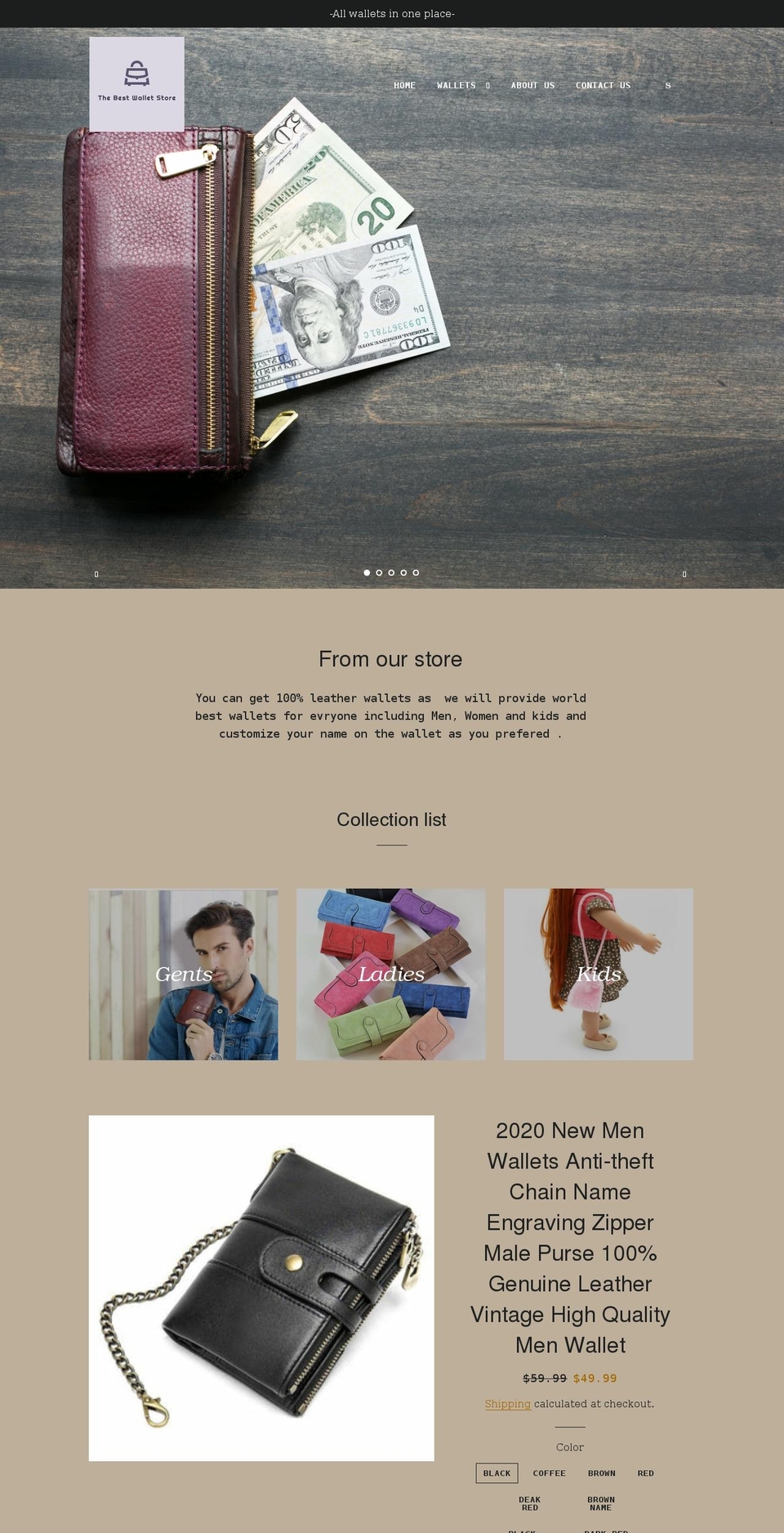 thebestwalletstores.com shopify website screenshot