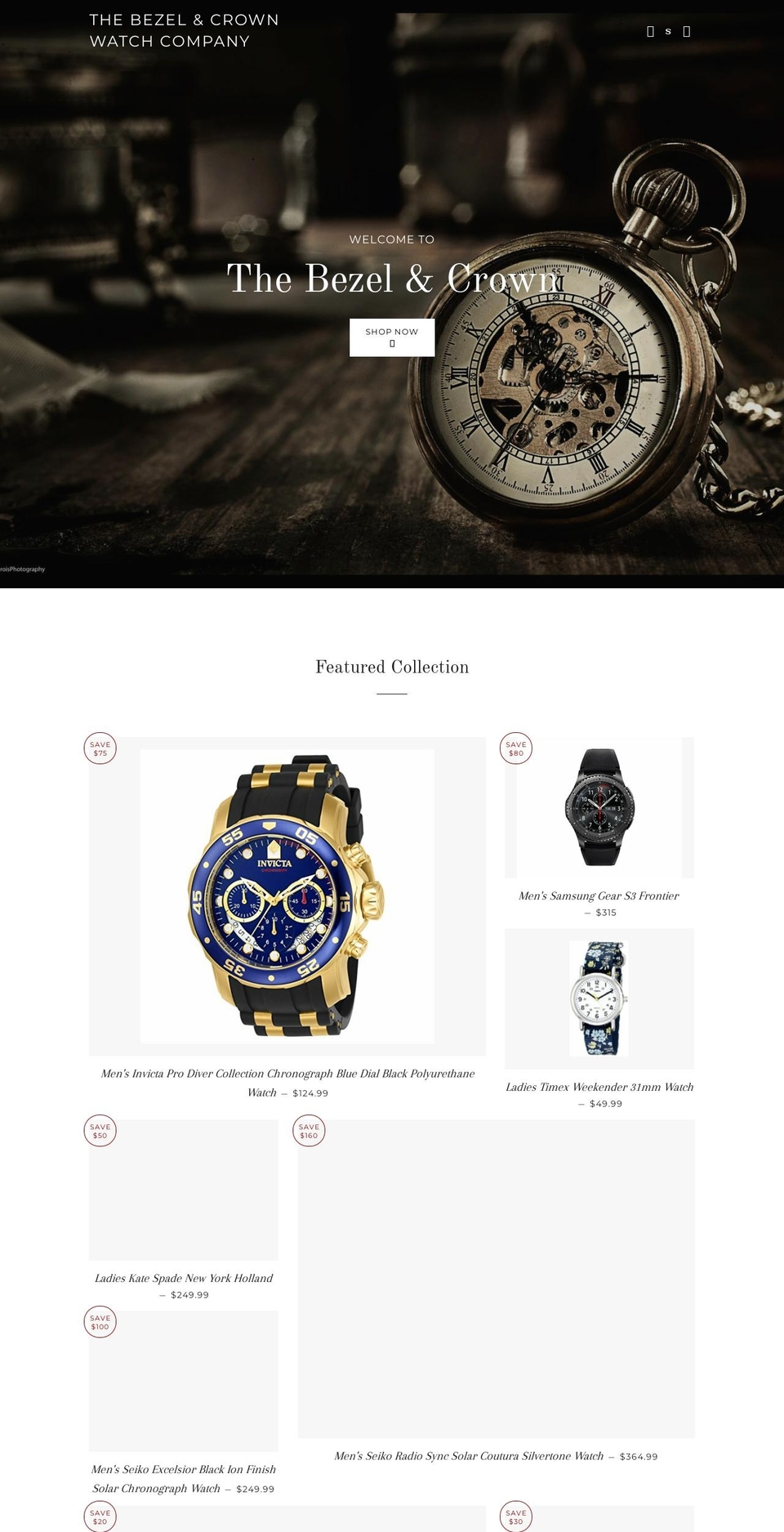 thebezelandcrown.com — Shopify storefront screenshot
