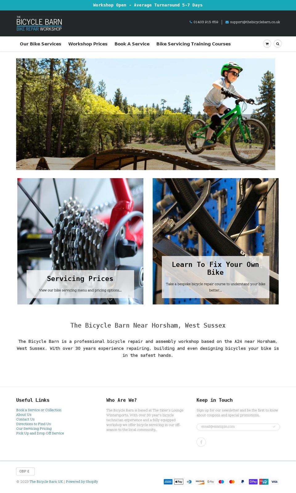thebicyclebarn.co.uk shopify website screenshot