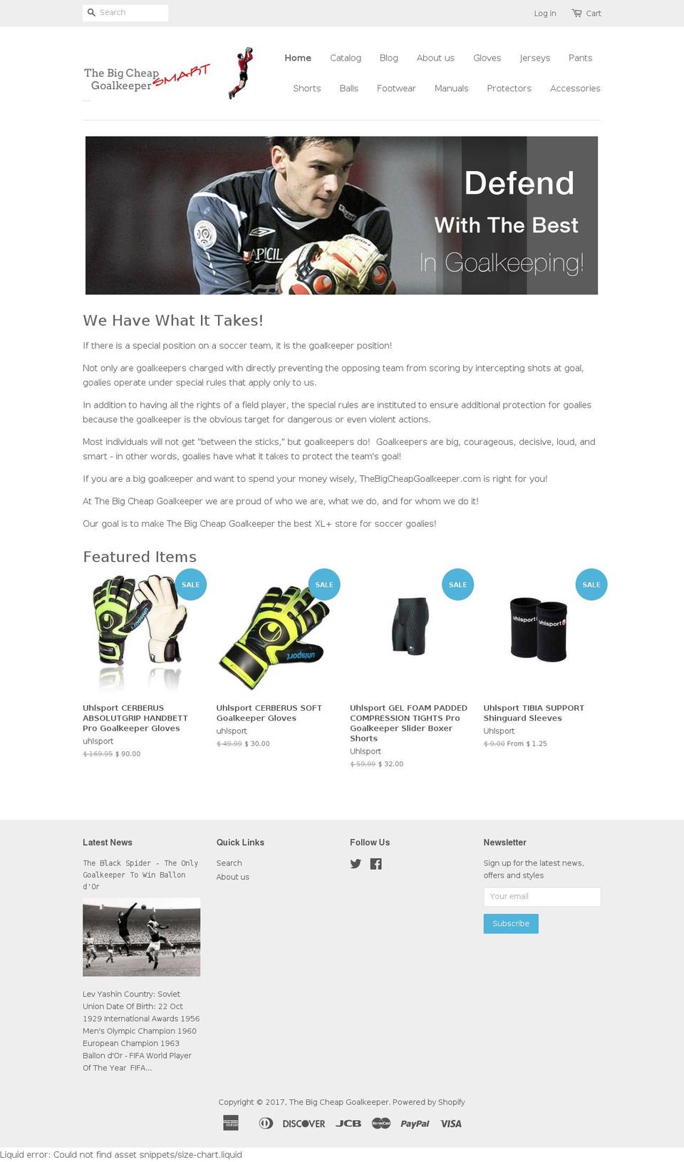 thebigcheapgoalkeeper.com shopify website screenshot