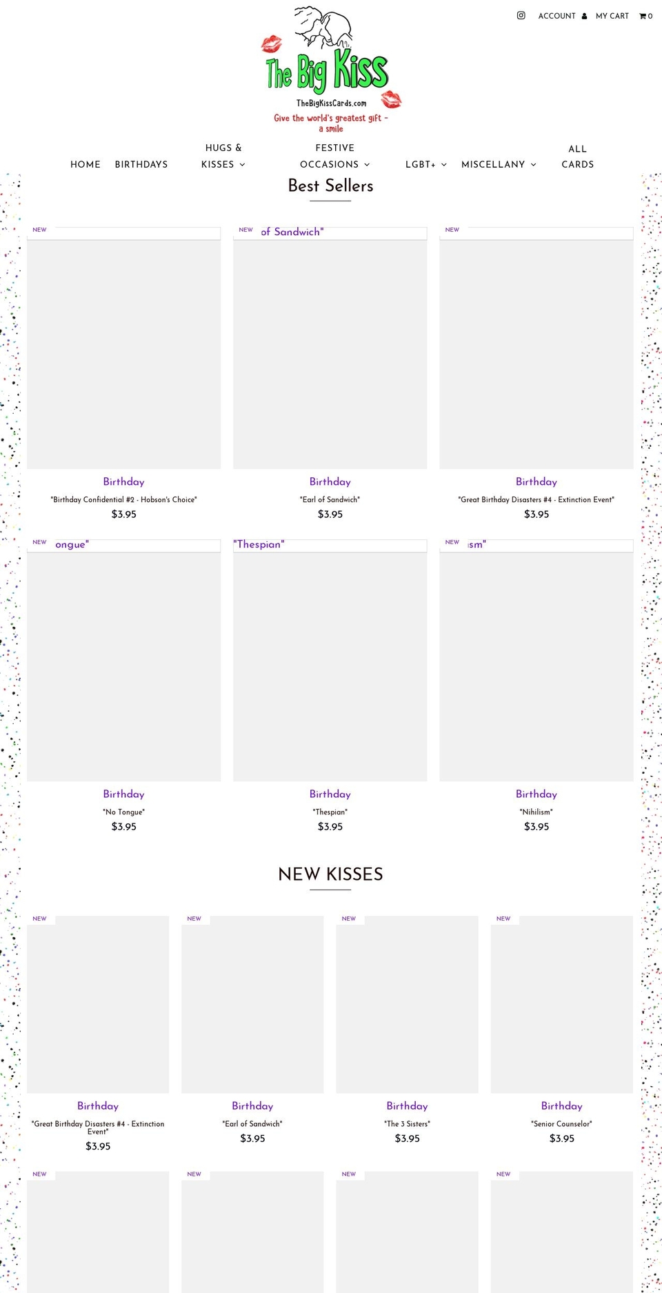 thebigkisscards.com shopify website screenshot