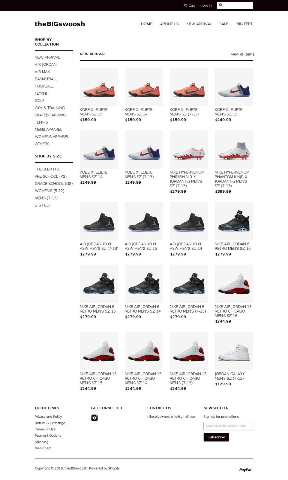thebigswoosh.com — Shopify storefront screenshot