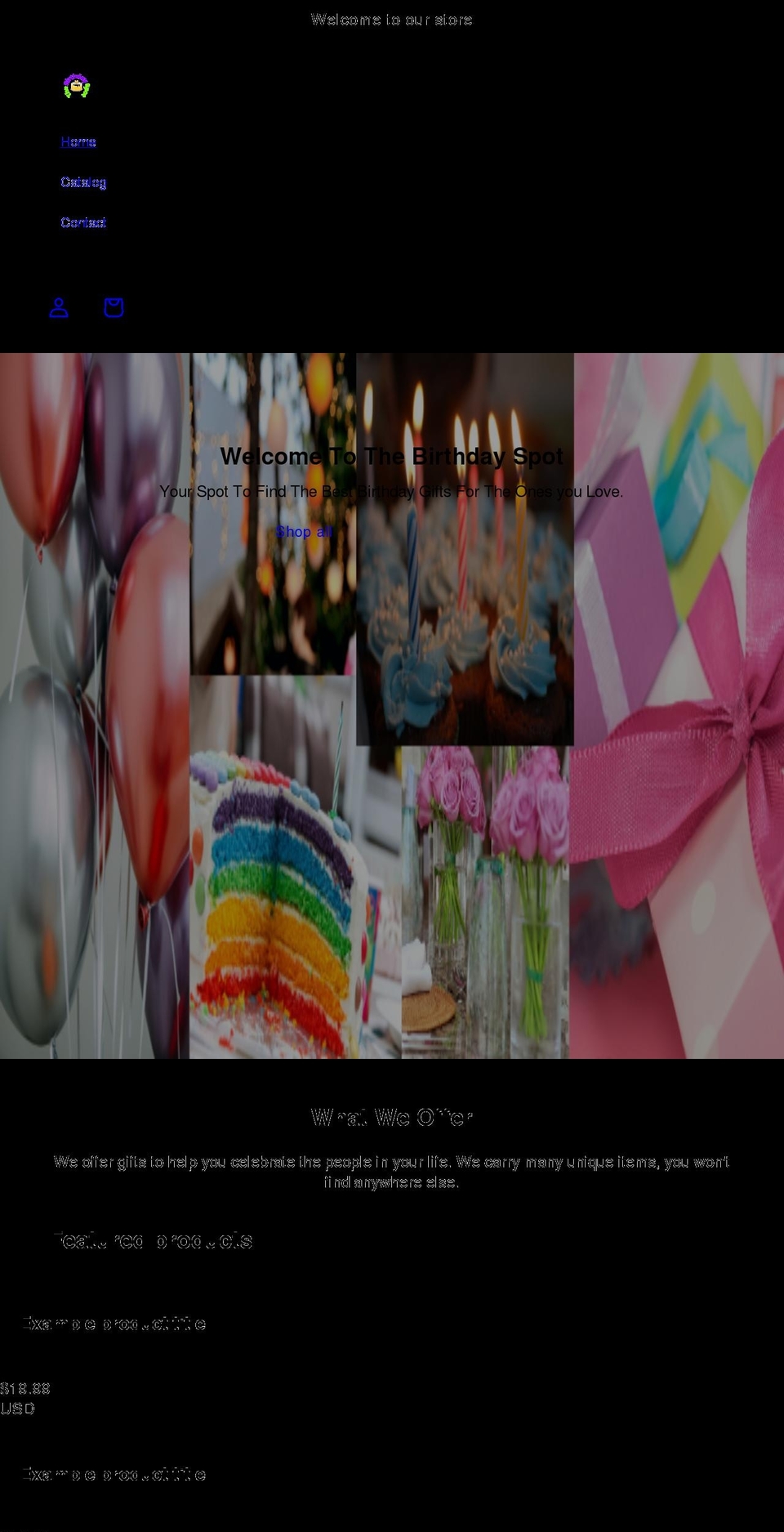 thebirthdayspot.net shopify website screenshot