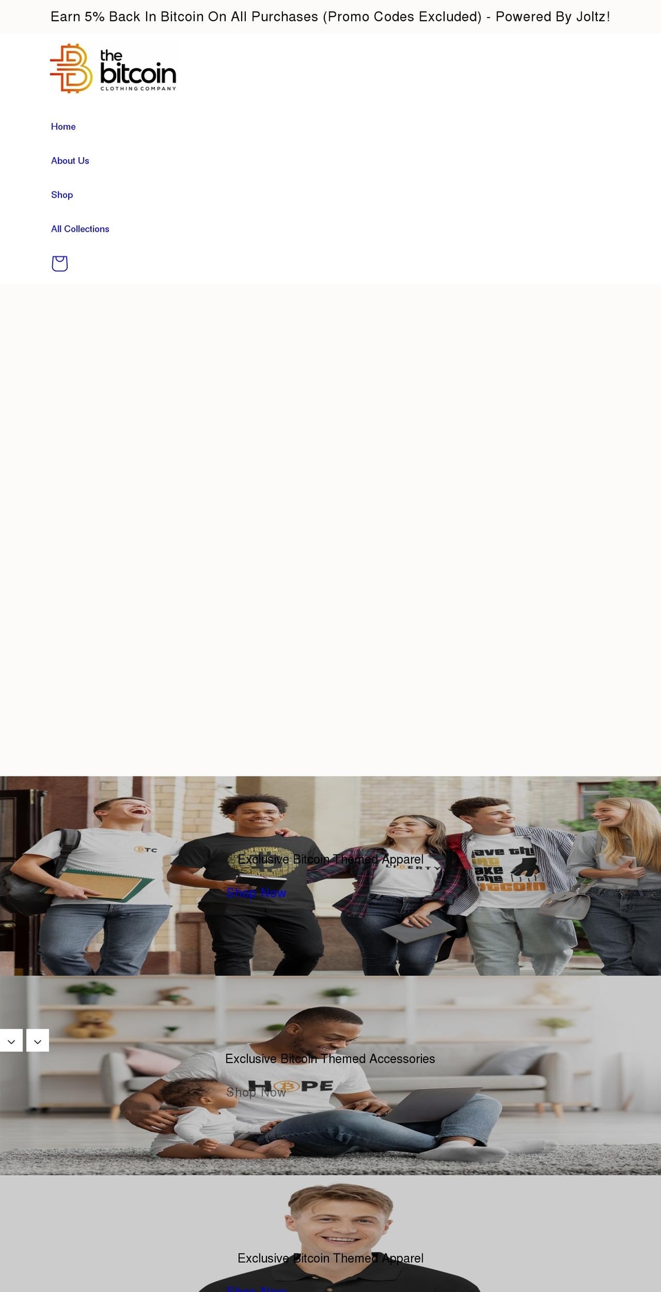 thebitcoinclothingcompany.com shopify website screenshot