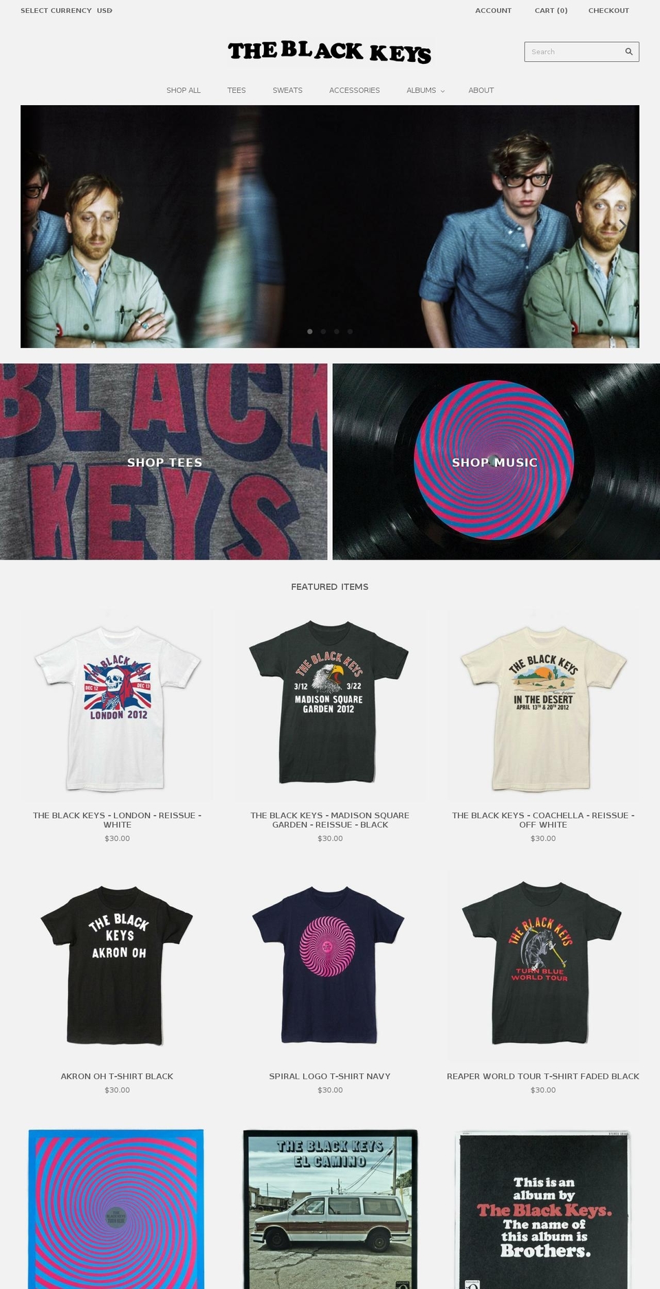 theblackkeys.com shopify website screenshot