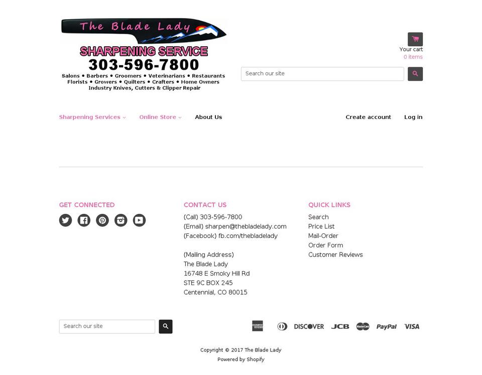 thebladelady.com shopify website screenshot