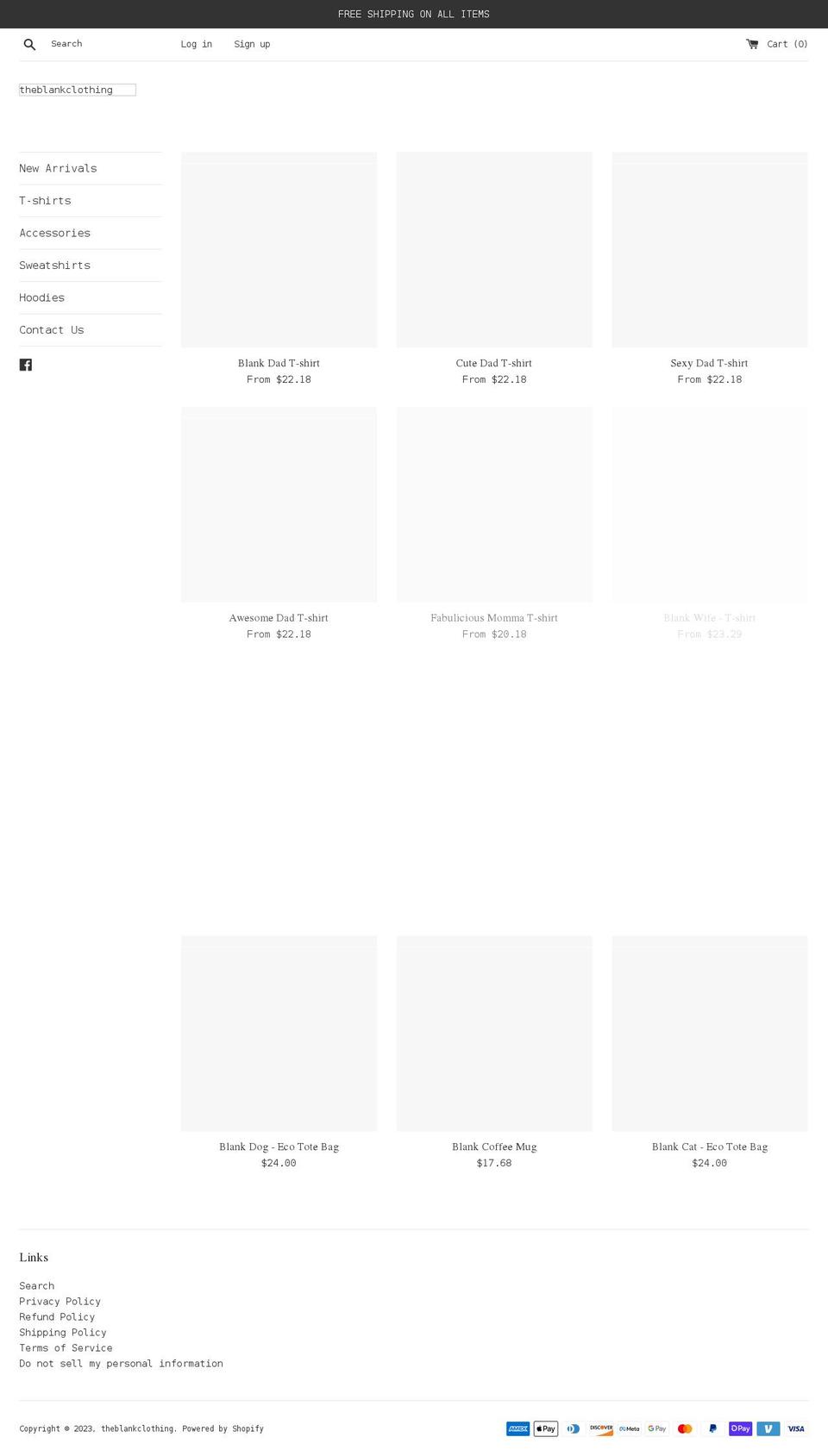 theblankclothing.com shopify website screenshot