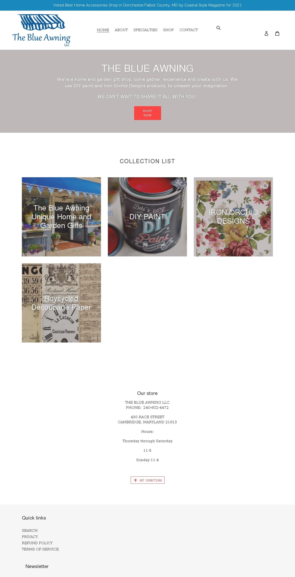 theblueawning.com shopify website screenshot