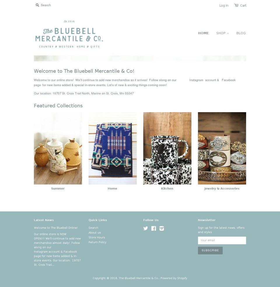 thebluebellmercantile.com shopify website screenshot