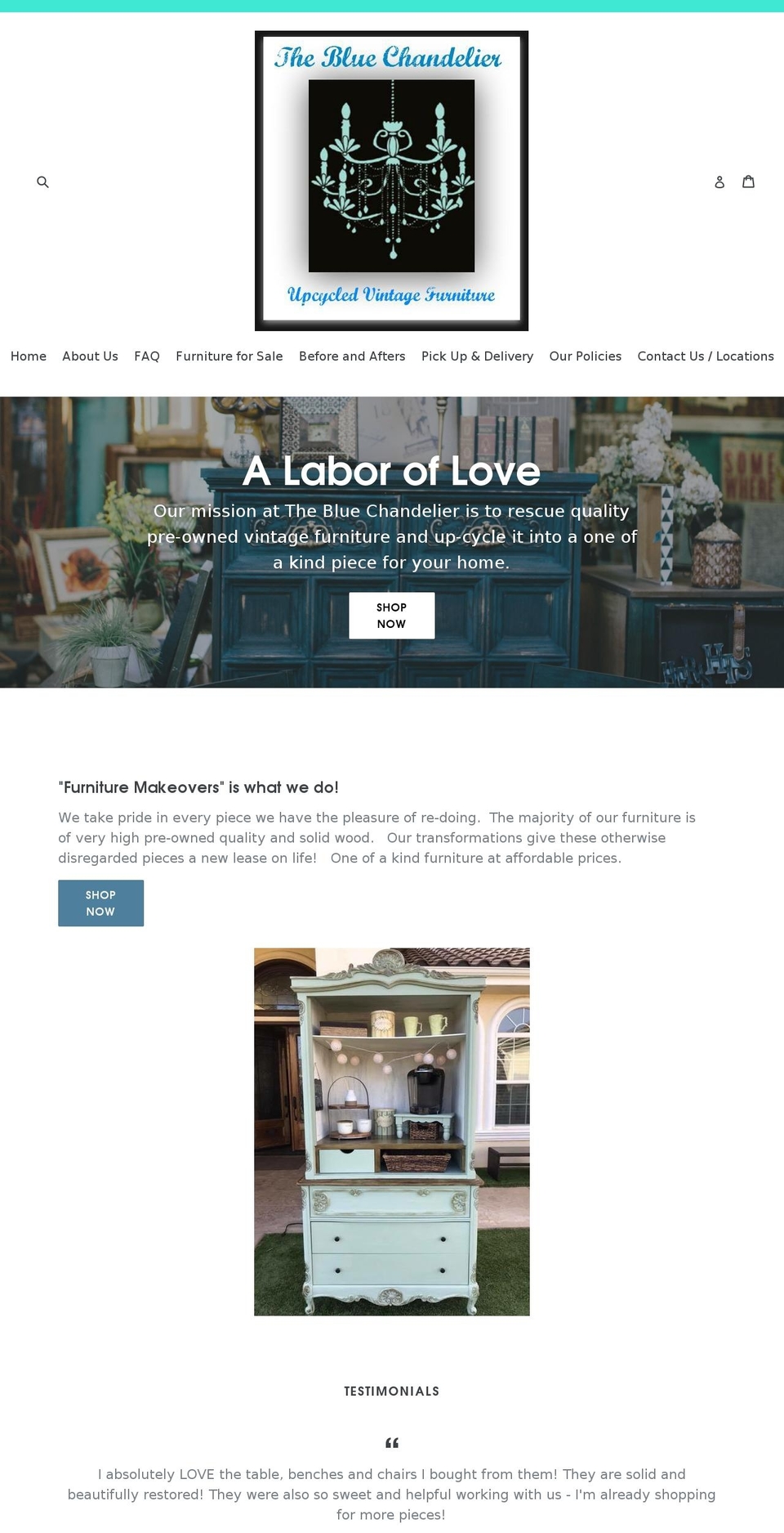 thebluechandelier.com — Shopify storefront screenshot
