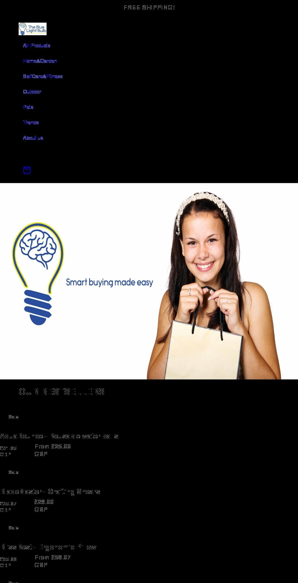 thebluelightbulb.com shopify website screenshot