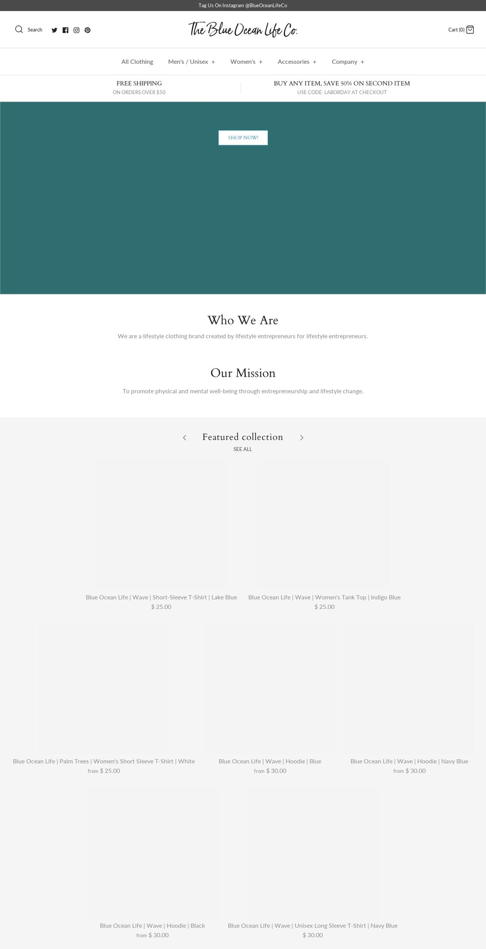 theblueoceanlife.com — Shopify storefront screenshot