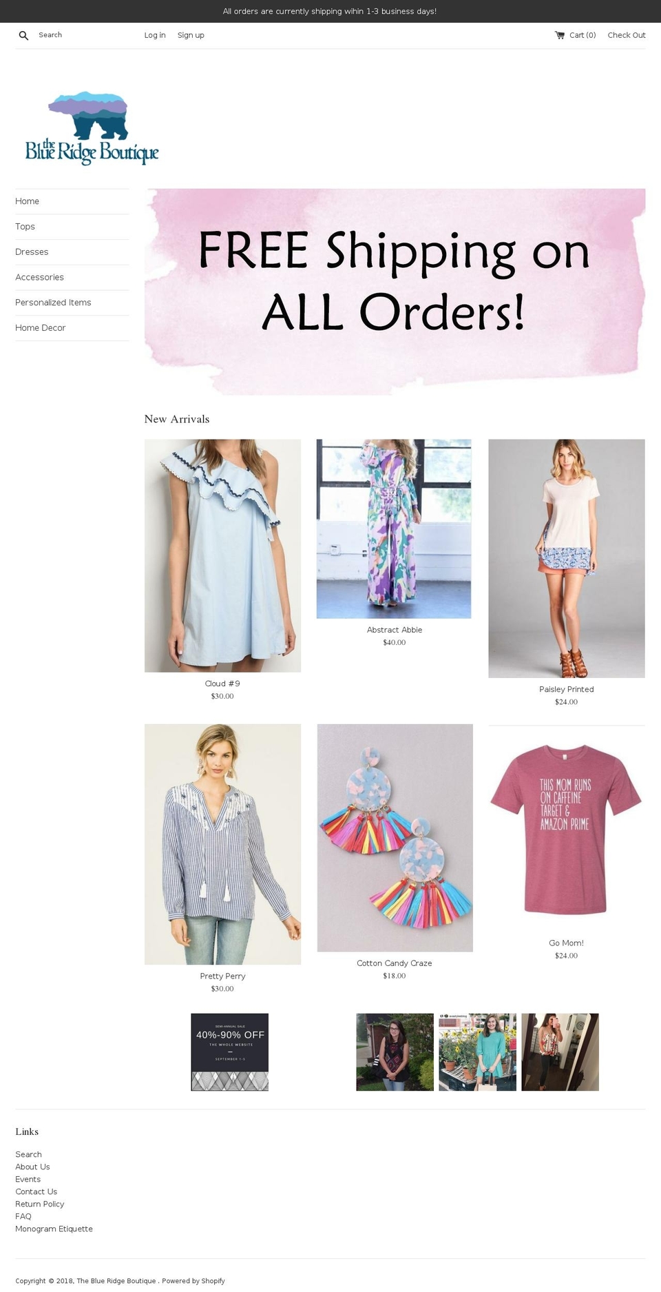 theblueridgeboutique.com — Shopify storefront screenshot
