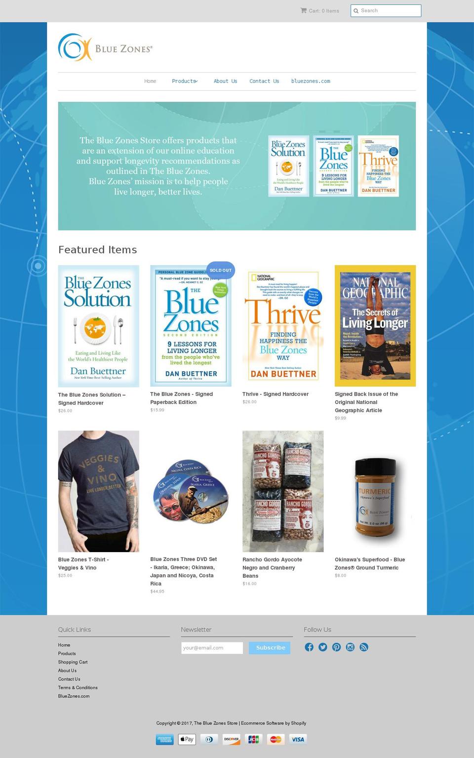 thebluezonesshop.com shopify website screenshot
