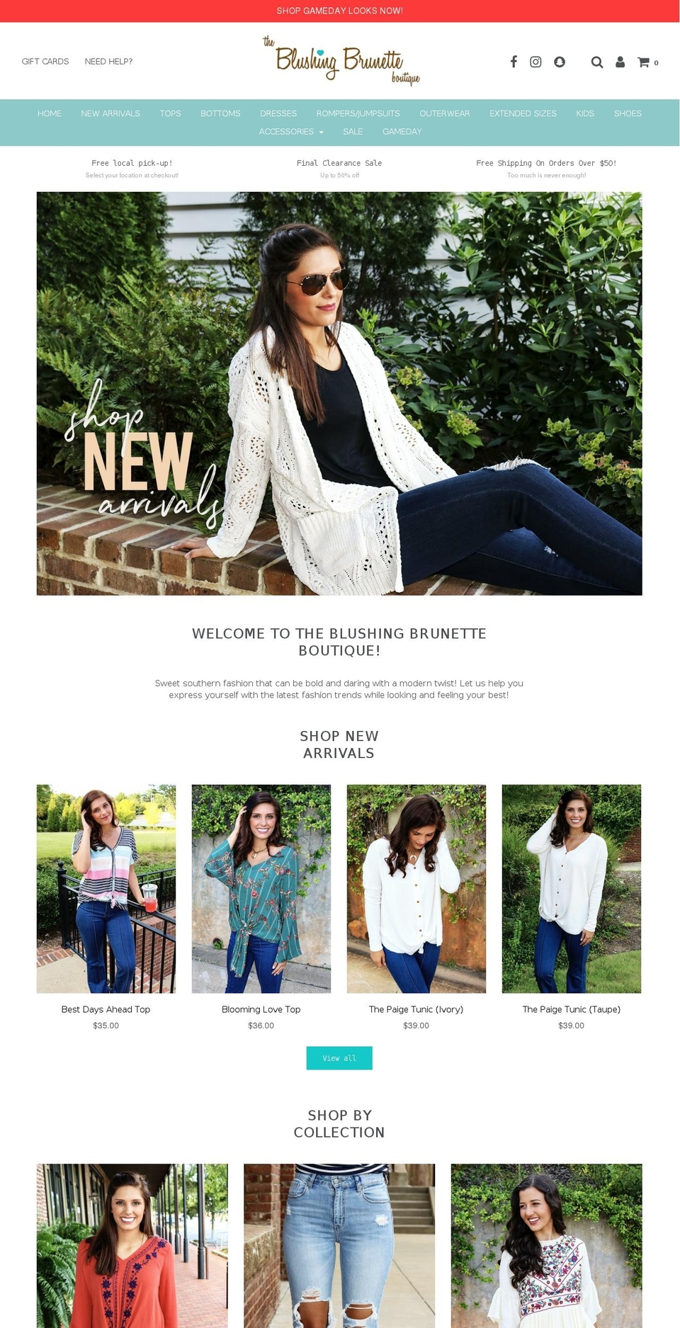 theblushingbrunetteboutique.com shopify website screenshot