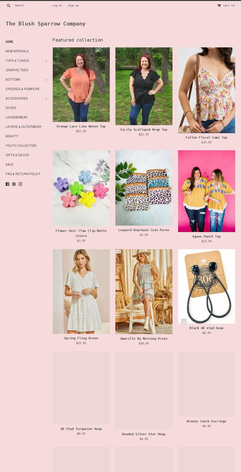 theblushsparrowco.com shopify website screenshot