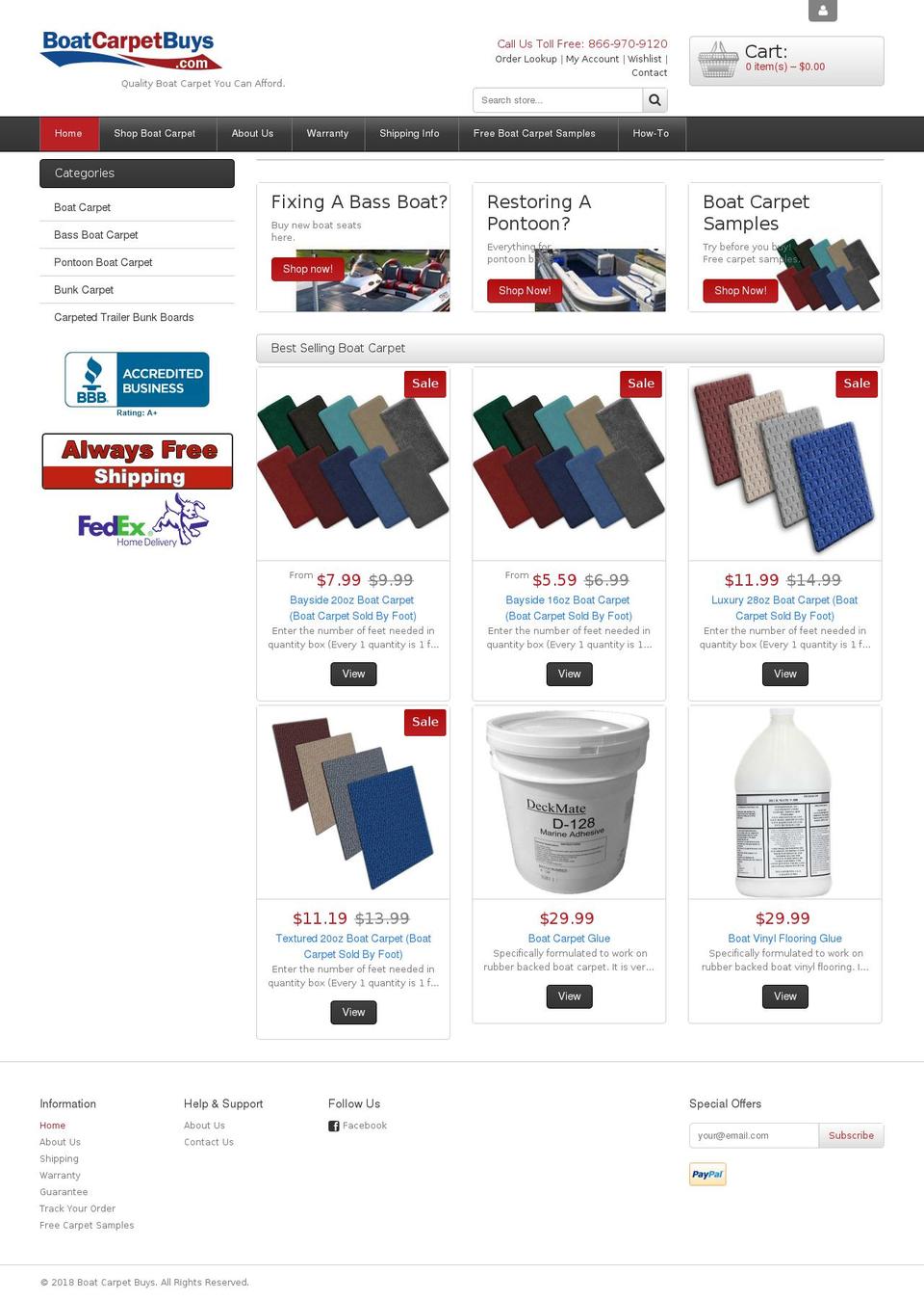 NEW BCB Shopify theme site example theboatcarpetstore.net