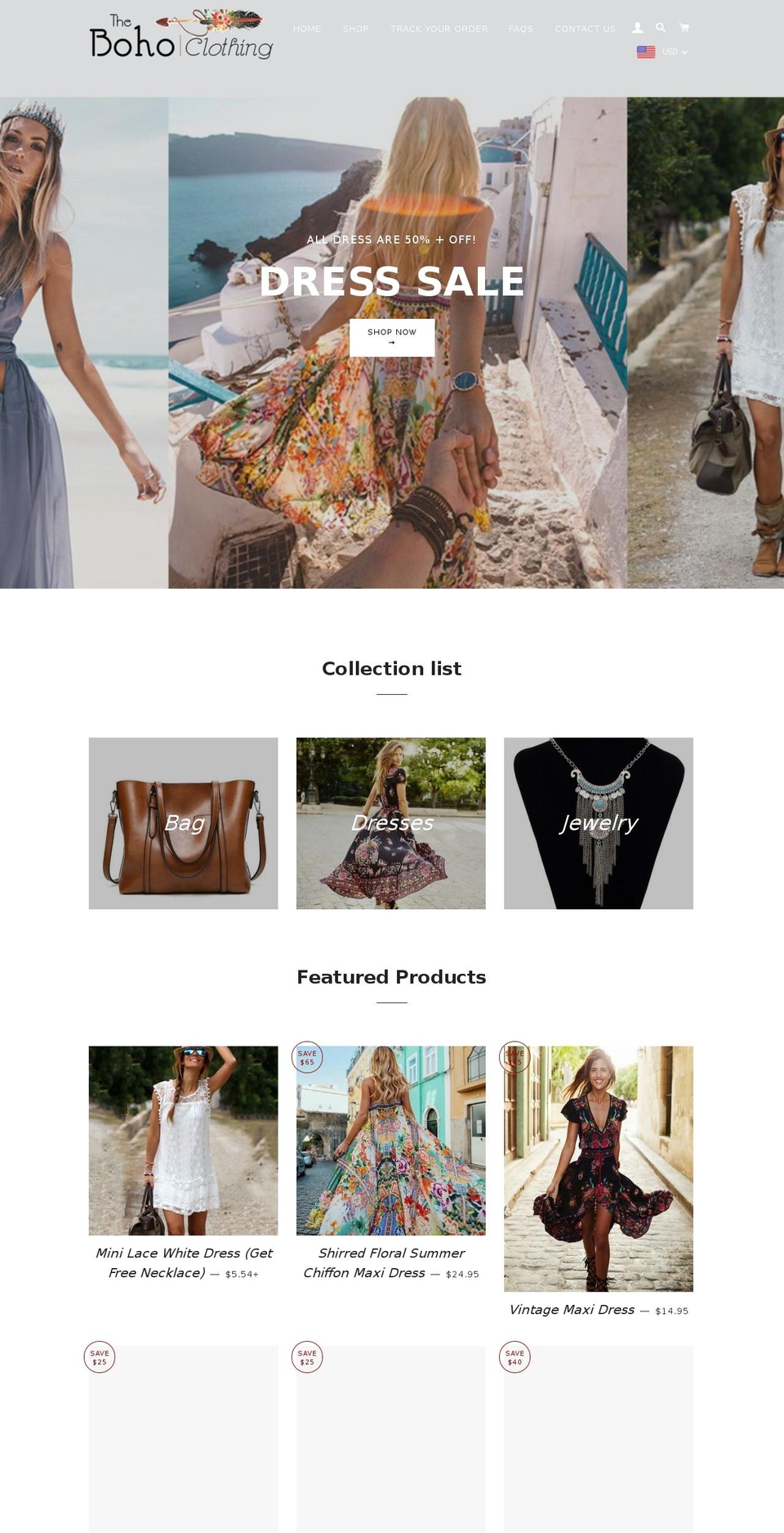 thebohoclothing.com — Shopify storefront screenshot