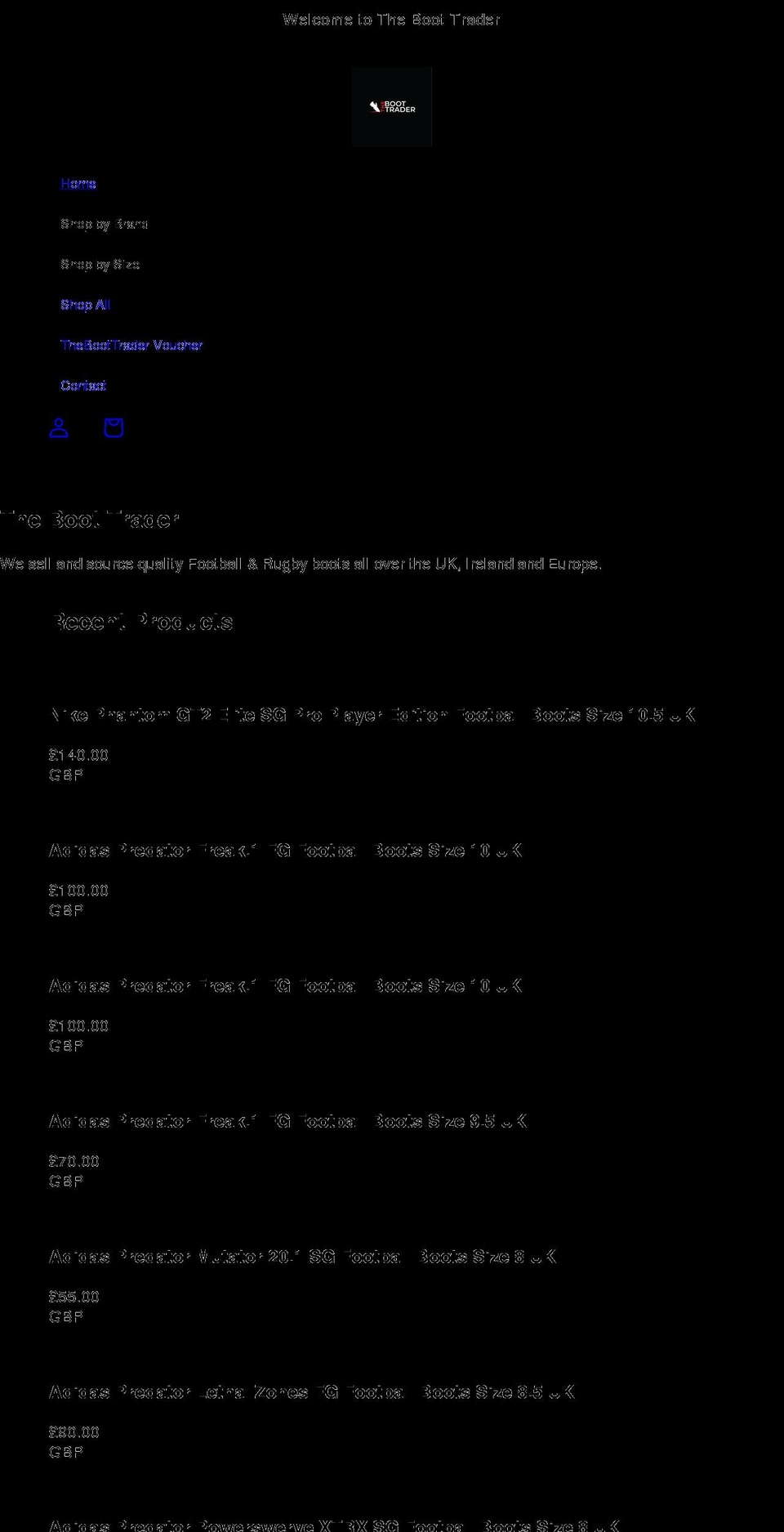 theboottrader.com shopify website screenshot
