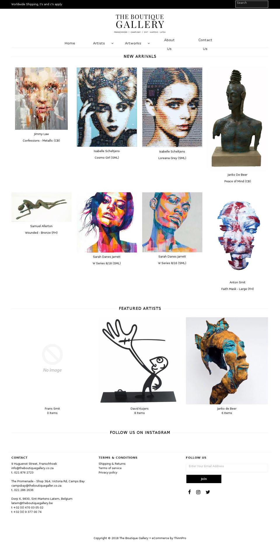 theboutiquegallery.co.za shopify website screenshot