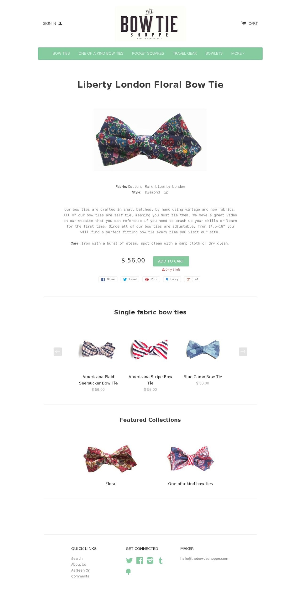 Solo Shopify theme site example thebowtieshoppe.com