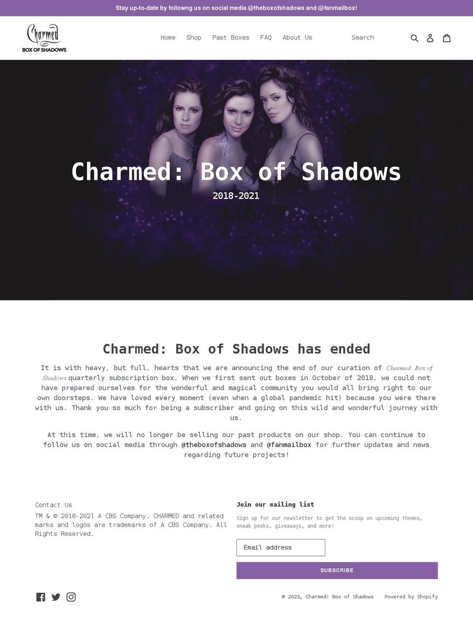 theboxofshadows.com shopify website screenshot