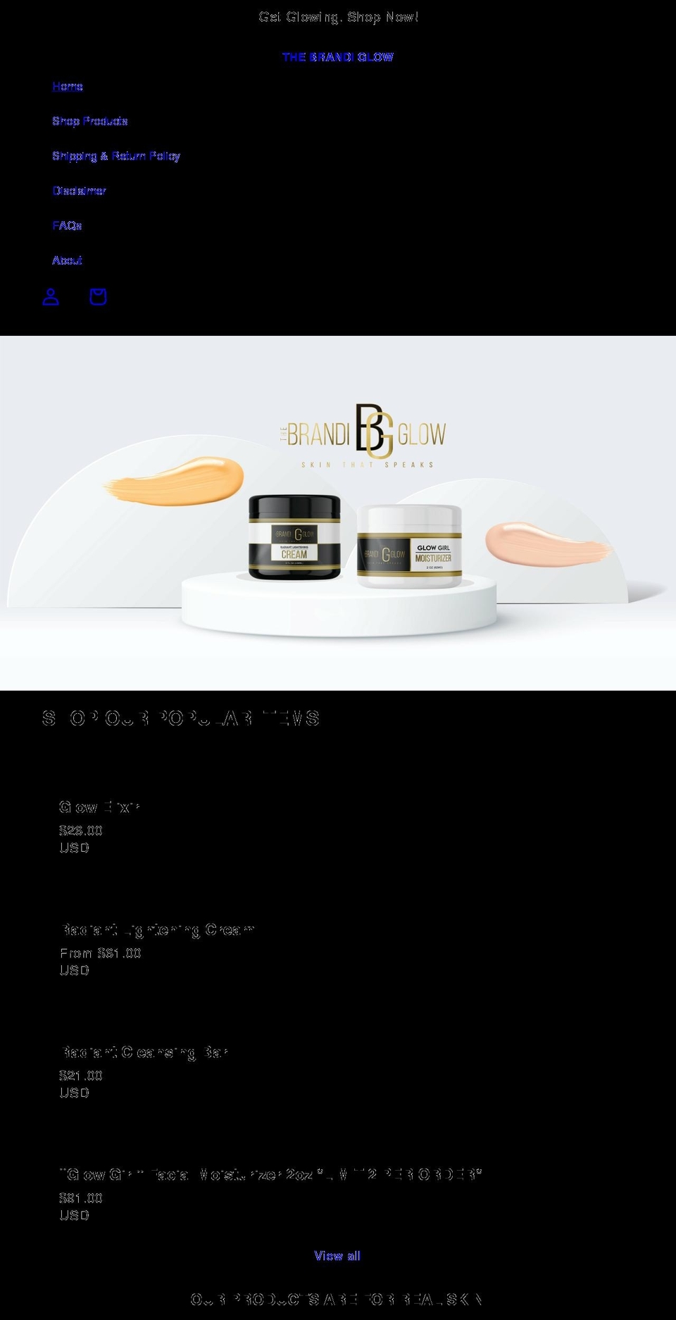 thebrandiglow.com shopify website screenshot