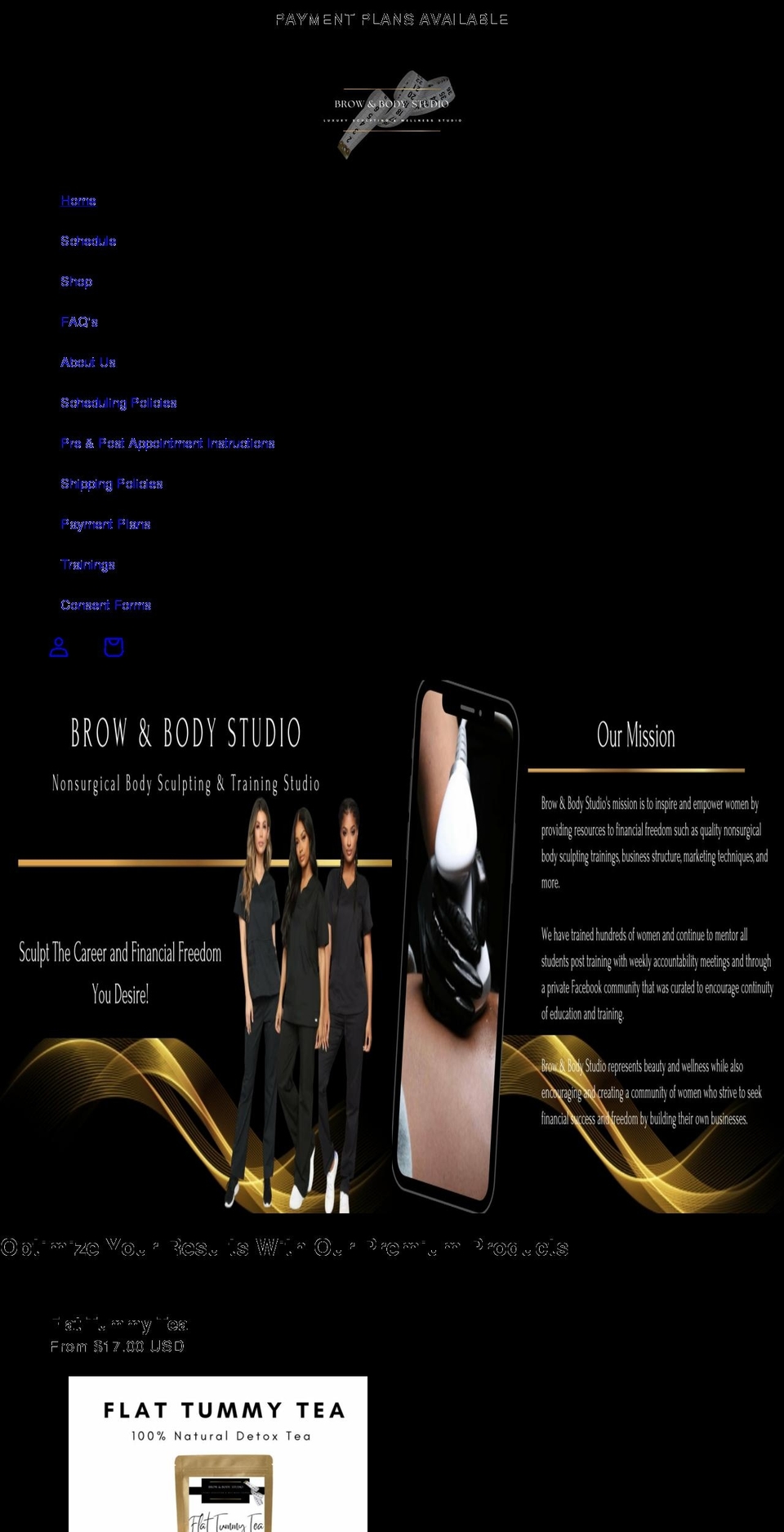 thebrowandbodystudio.com shopify website screenshot