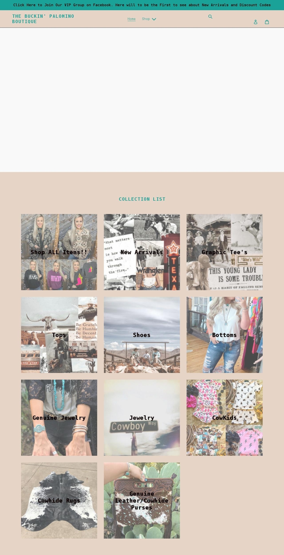 thebuckinpalominoboutique.com shopify website screenshot