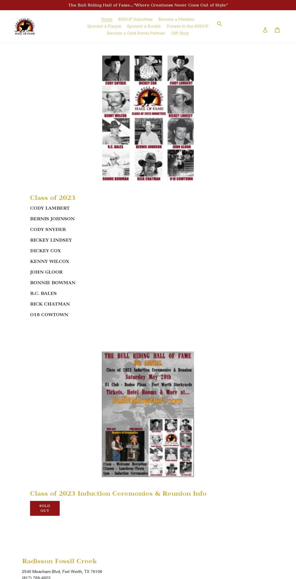 thebullridinghof.com shopify website screenshot
