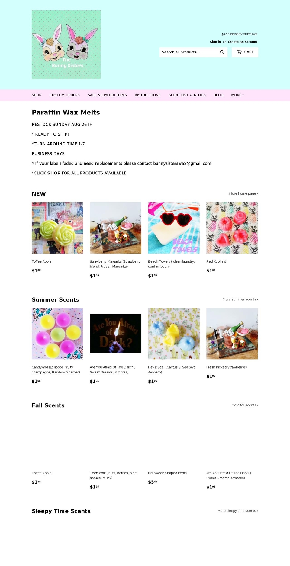 thebunnysisters.com — Shopify storefront screenshot