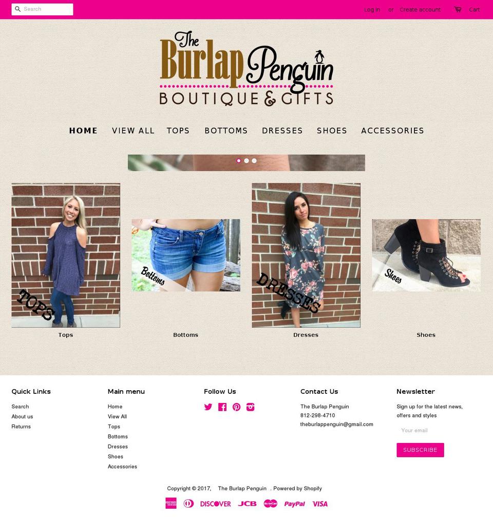 theburlappenguin.com shopify website screenshot