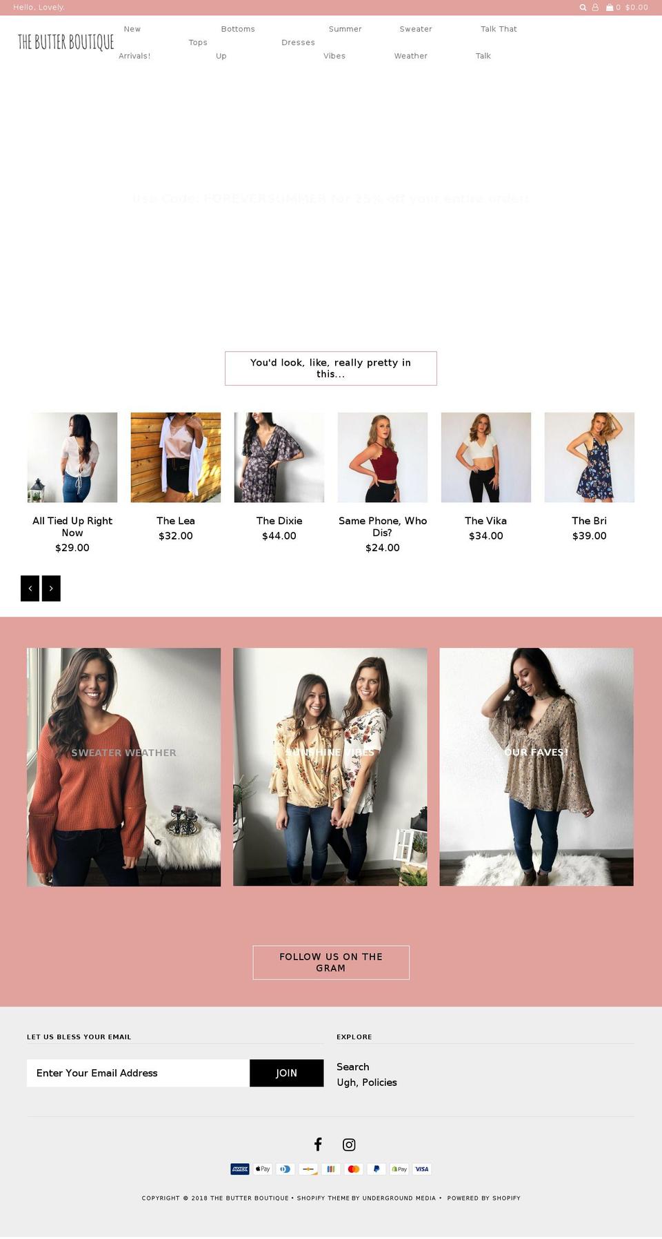 thebutterboutique.com — Shopify storefront screenshot