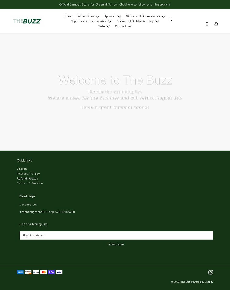 thebuzzatgreenhill.com shopify website screenshot