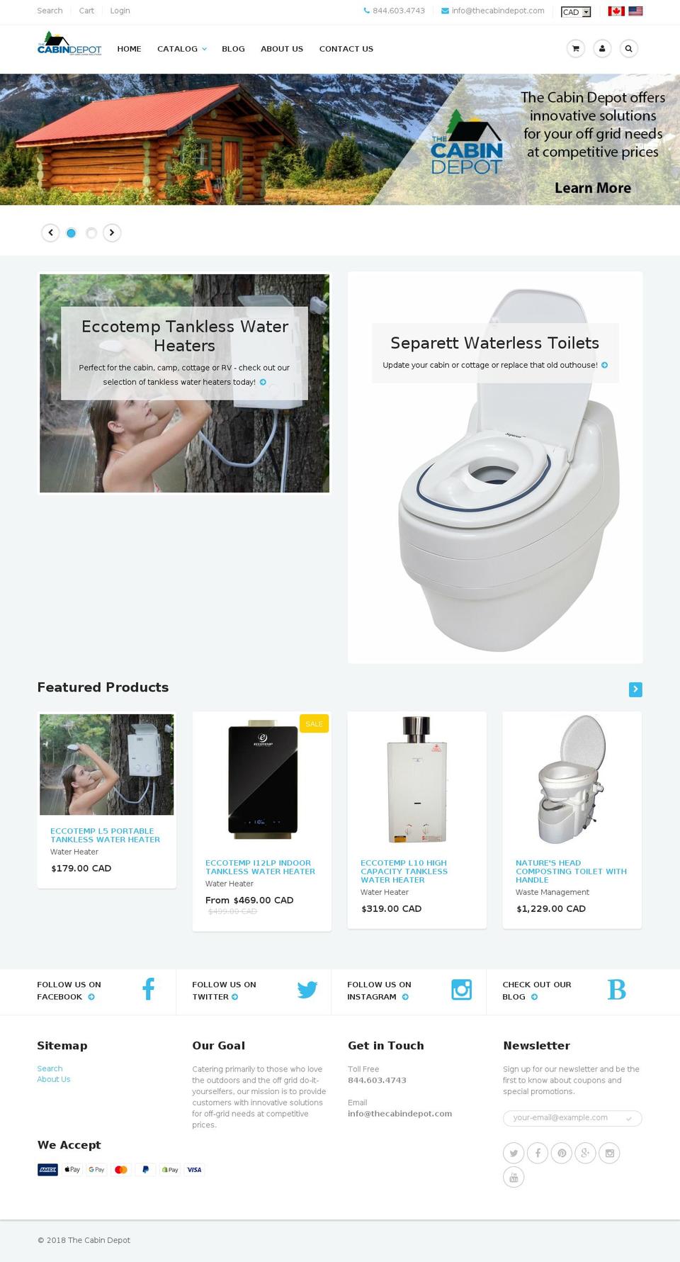 thecabindepot.mobi shopify website screenshot