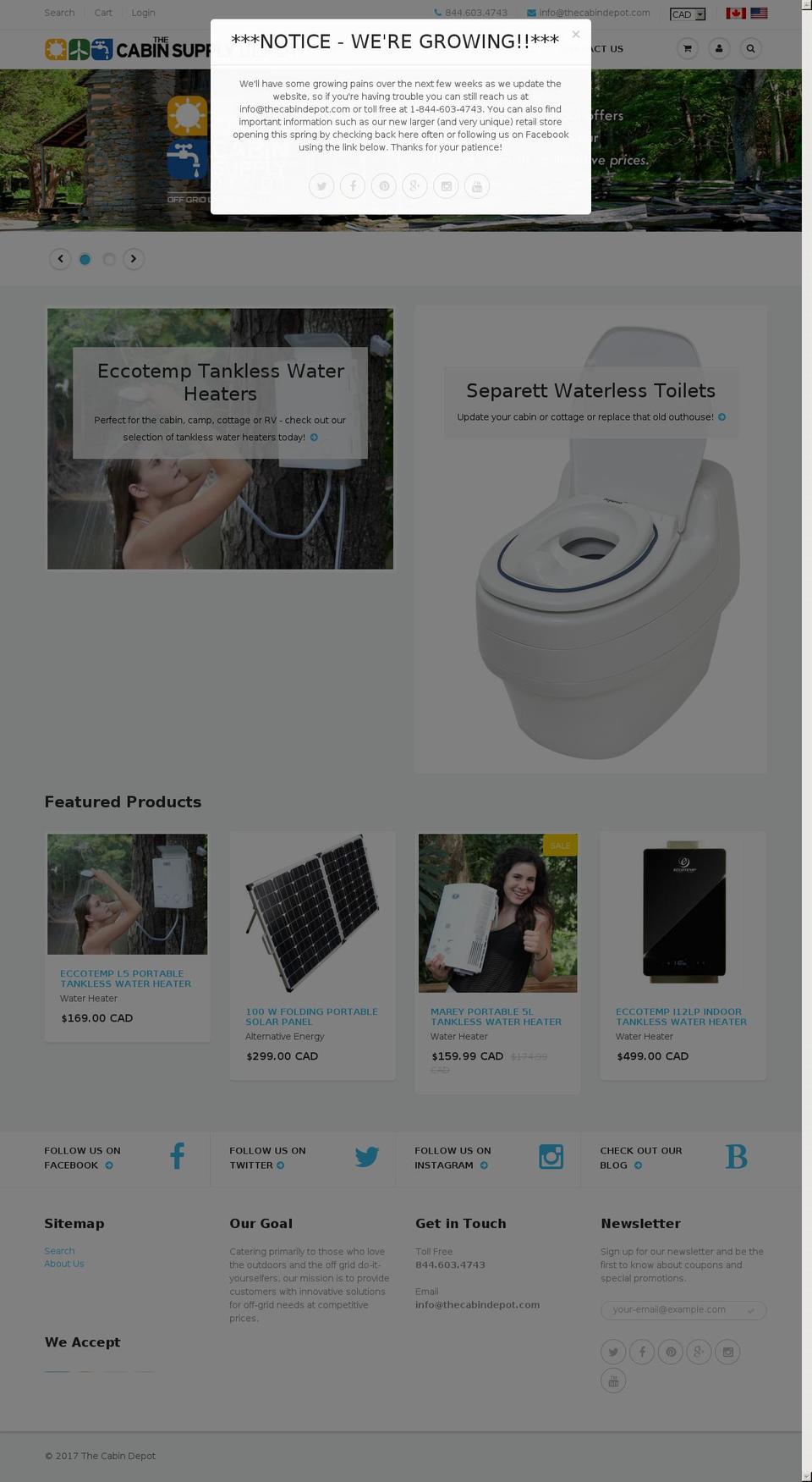 thecabindepot.net shopify website screenshot