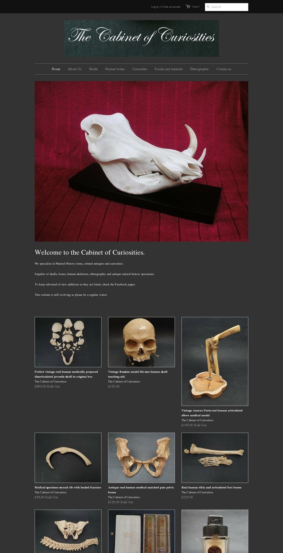 thecabinetofcuriosities.co.uk shopify website screenshot