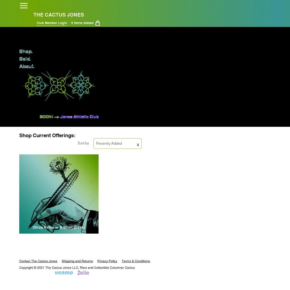 thecactusjones.com shopify website screenshot