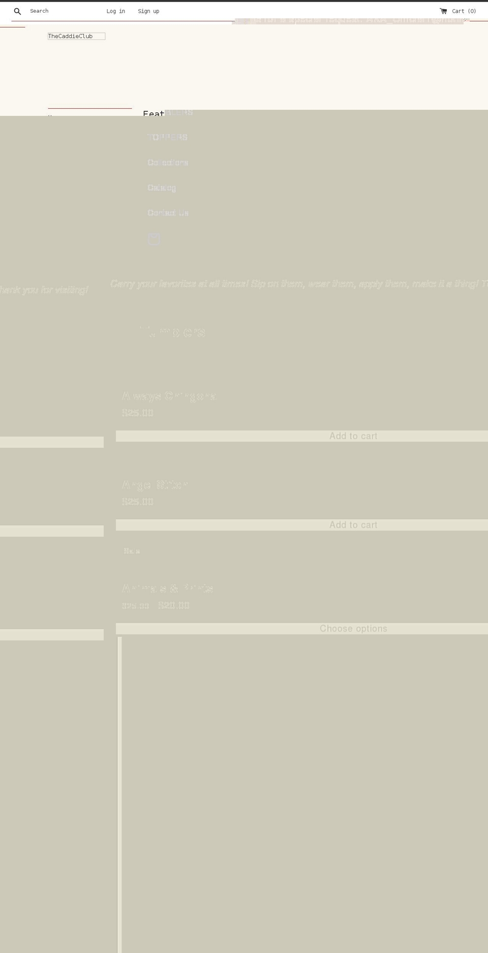 thecaddieclubshop.com shopify website screenshot