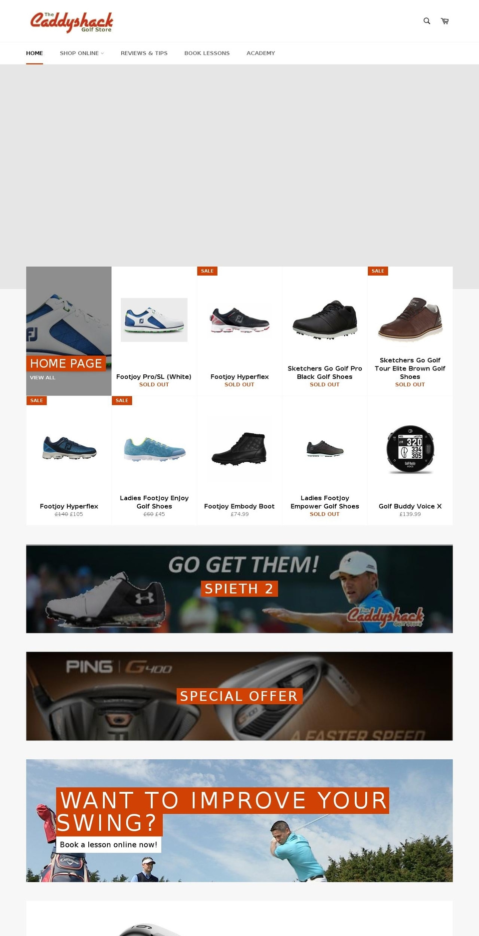 thecaddyshackgolfstore.co.uk shopify website screenshot