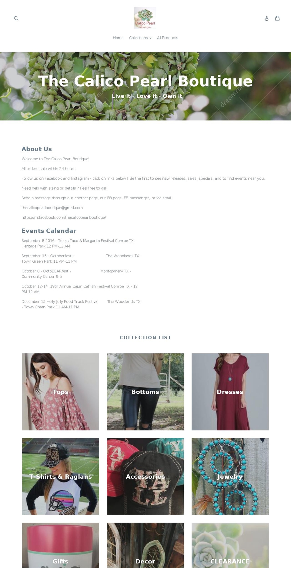 thecalicopearlboutique.com — Shopify storefront screenshot
