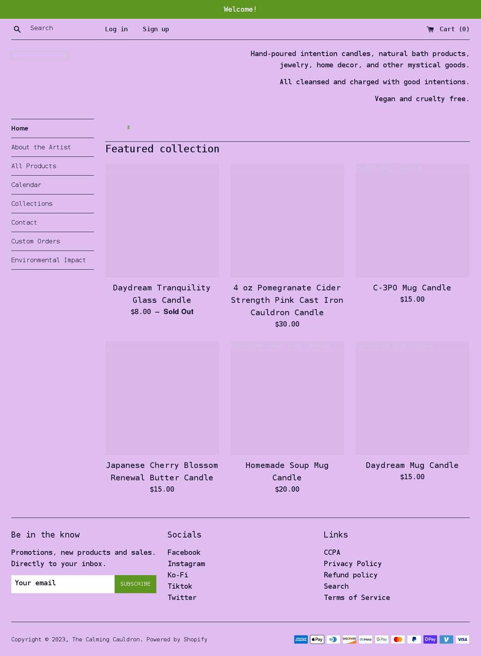 thecalmingcauldron.com shopify website screenshot