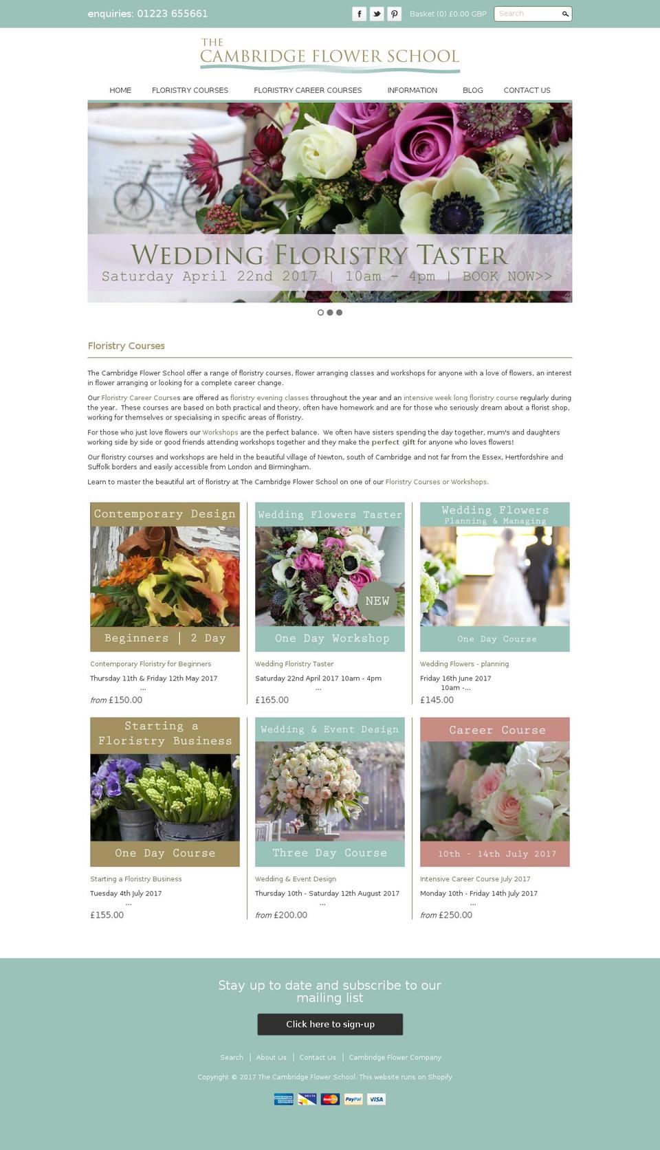 thecambridgeflowerschool.com shopify website screenshot